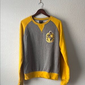 Gray and Yellow Hogwarts Hufflepuff Crest Sweater